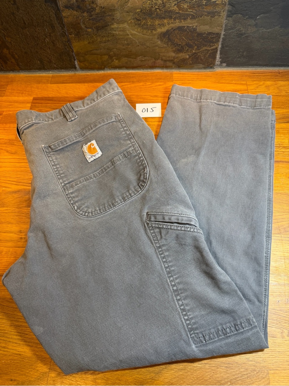 Carhartt “Thrashed” Gray Utility Work Pants, size 36x30. (015) rips/stains